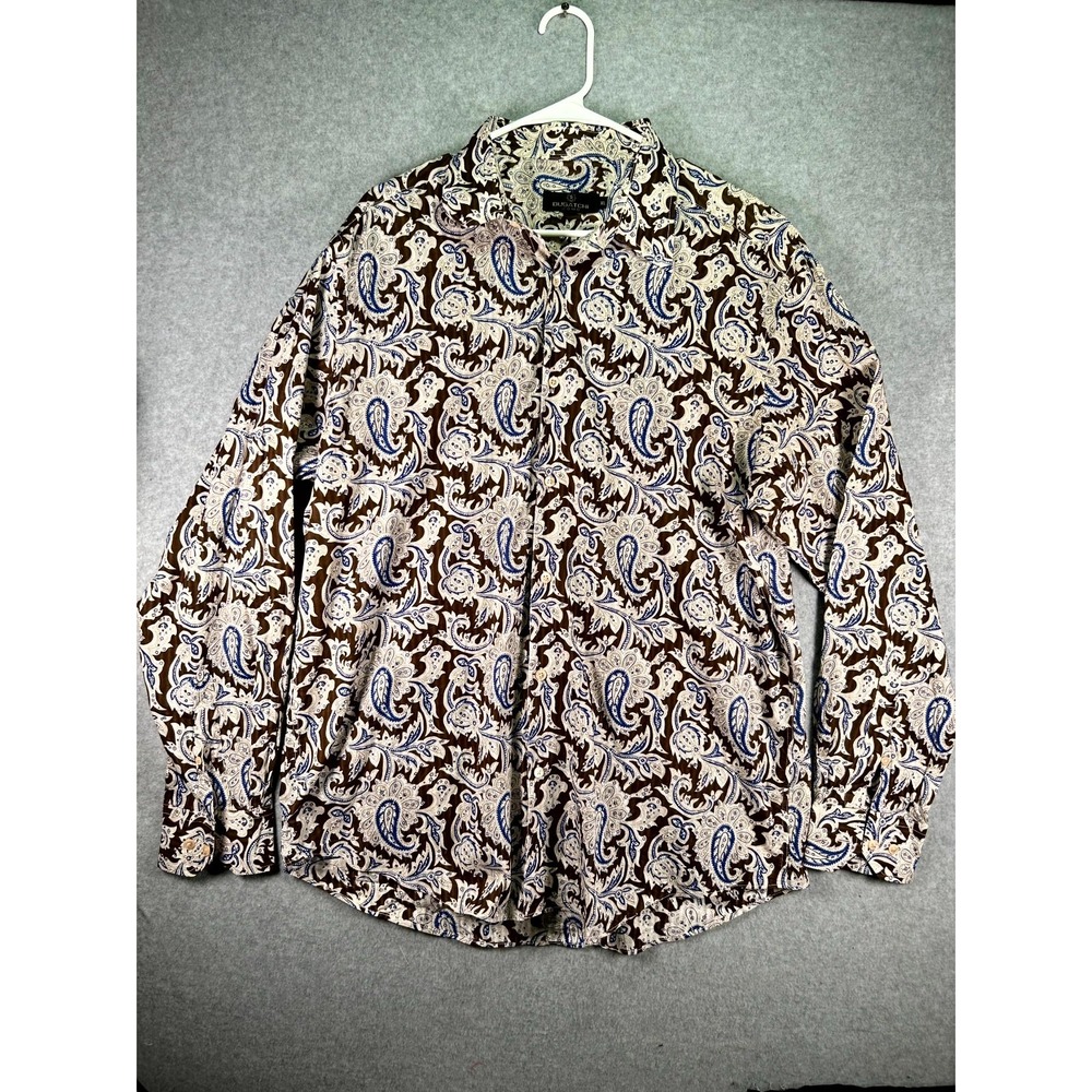 Bugatchi Uomo Shirt Mens XL Brown Blue Paisley Cotton Long Sleeve Button Up
